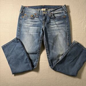 True Religion Jeans Womens Size 29 Blue Straight Skinny Low Rise Made in USA